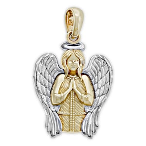 Gold Praying Angel Pendant - 14k Solid Gold - Optional Gold Chain - Religious Pendant