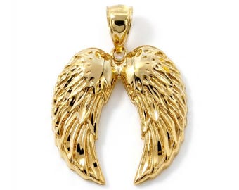 Gold Angel Wings Pendant - Angel Wings Charm Necklace - 10 Karat Solid Gold - Optional Gold Chain