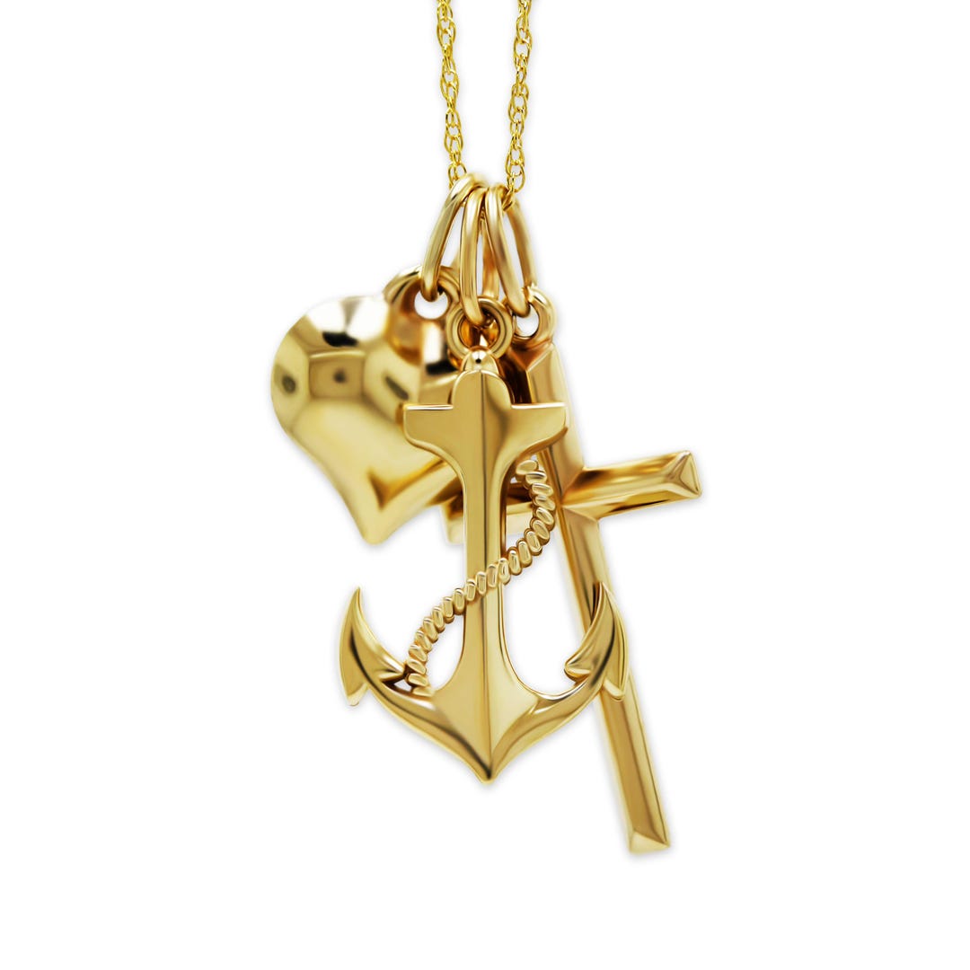 Gold Faith, Hope & Charity Pendant - 10 Karat Gold - Anchor Heart Cross ...