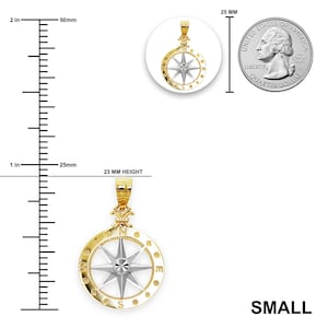 Gold Compass Pendant Necklace - Nautical Necklace - 10 Karat Solid Gold - Optional Gold Chain - Compass Jewelry - Nautical Jewelry image 2