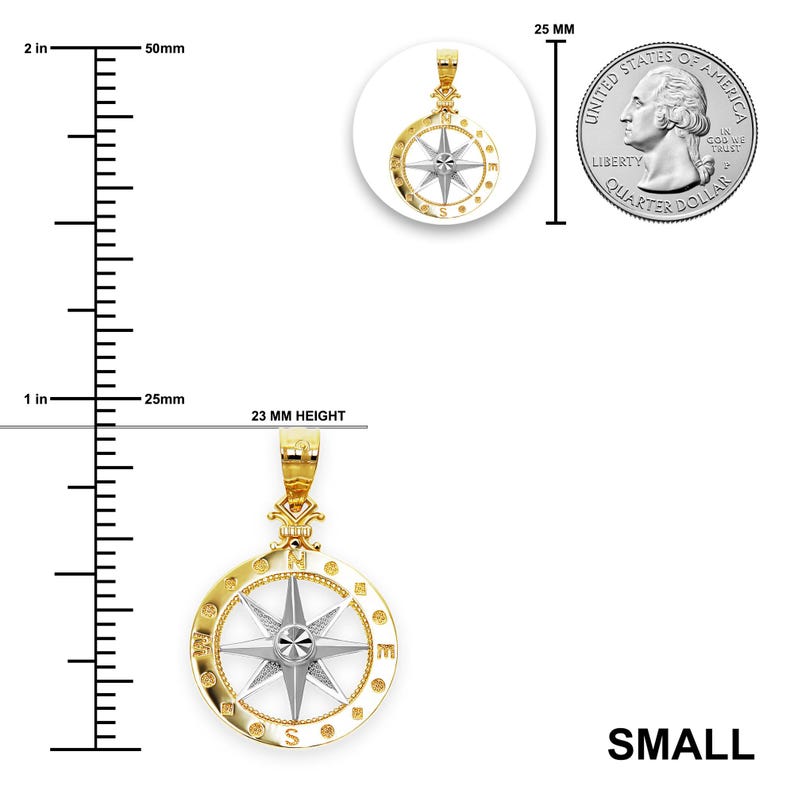 Gold Compass Pendant Necklace - Nautical Necklace - 10 Karat Solid Gold - Optional Gold Chain - Compass Jewelry - Nautical Jewelry image 2