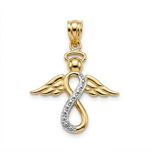 Gold Infinity Angel Charm - 10 Karat Gold - Angel Wing Necklace - Optional Gold Chain - Angel Wing Jewelry