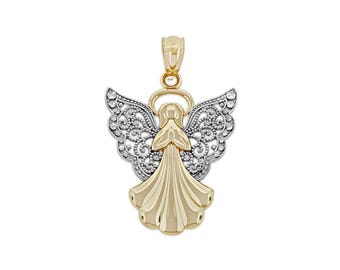 Gold Angel Cherub Pendant Necklace - 10 Karat Gold - Angel Jewelry - Religious Angel Charm - 10 Karat Solid Gold with Optional Rope Chain
