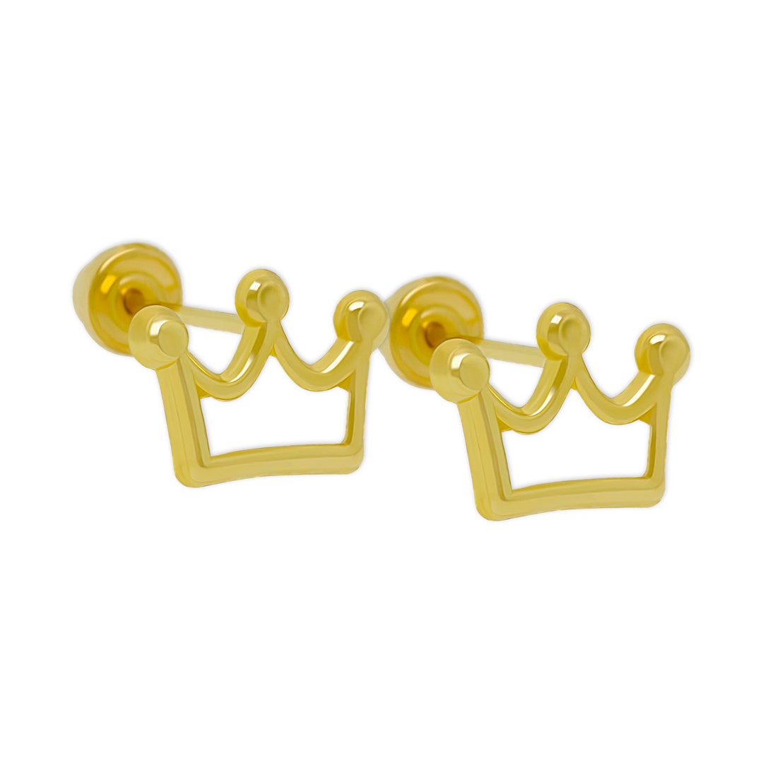 Gold Crown Earring - 14 Karat Gold - Crown Stud - Royalty Gold Crown Earring - 14 Karat Gold - Crown Stud - Royalty