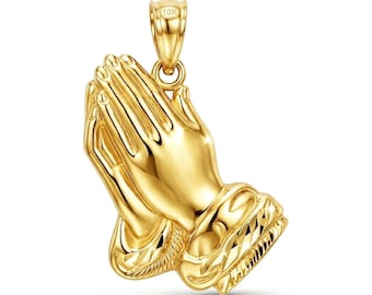 Gold Praying Hands Charm Necklace - 10 Karat Solid Gold - Religious Jewelry - Praying Hands Necklace