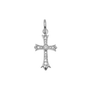 Silver Cross Pendant Necklace -  Moissanite Stones - 925 Sterling Silver - Religious Cross Pendant - Fleur-De-Lis Cross Pendant Necklace