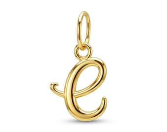 Gold Lower Case Initial E Charm - 10 Karat Solid Gold - Letter E Necklace- Optional Gold Chain