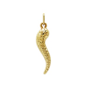 Gold Diamond Cut Italian Horn Charm - 10 Karat Solid Gold - Dangle Charm - Cornicello Charm Pendant - Optional Gold Chain