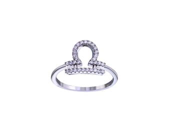 Anillo del signo zodiacal Libra - Horóscopo zodiacal de plata - Plata de ley 925 - Astrología - 12 constelaciones - Anillo llamativo - Piedras de circonita cúbica