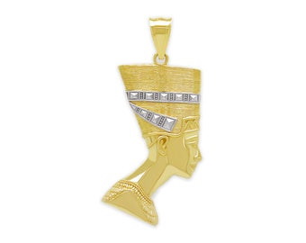 Gold Nefertiti Pendant Necklace - 10 Karat Solid Gold - African Egypt Pharaoh Jewelry - Optional Gold Chain