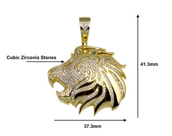 Pendentif en forme de tête de lion en argent sterling avec signe du zodiaque Lion, Argent sterling, NA