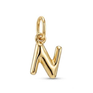 Gold Bubble Puff Initial N Charm Pendant - 3D Puffed Letter Charm - 10 Karat Gold - Letter N Necklace- Letter N Pendant -Optional Gold Chain