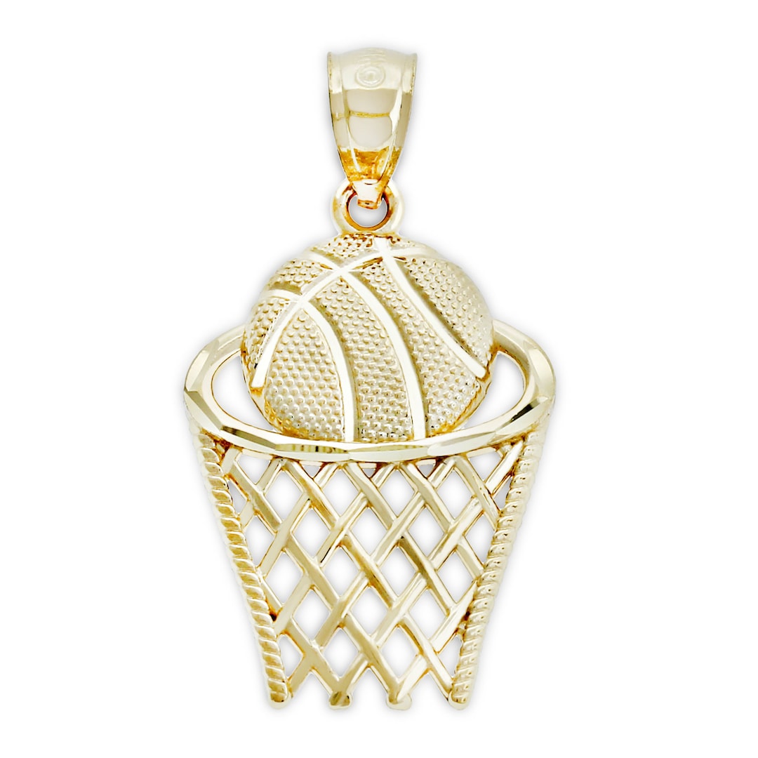 Gold Basketball Hoop Charm 10 Karat Solid Gold Basketball Pendant
