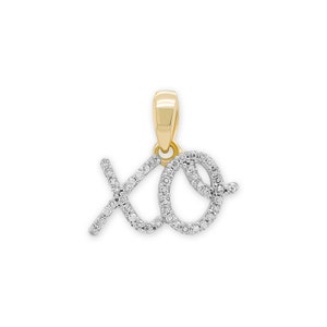 Genuine Diamond XO Love Pendant Necklace -  0.10 Carat (CTW) Round White Diamonds - 10 Karat Solid Gold - Dainty XO Love Pendant