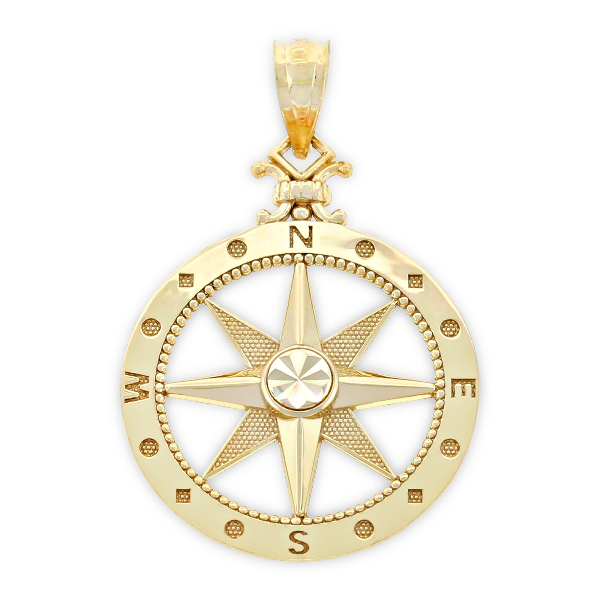Gold Compass Charm 14K Solid Gold Navigate Nautical Etsy
