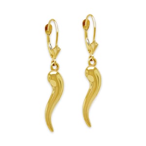 Gold Italian Horn Earring - 10 Karat Gold - Dangle Earrings - Cornicello Earring - Good Luck Earrings - Gold Earrings