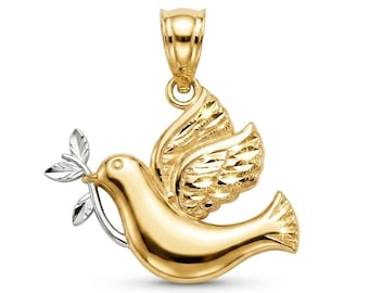 Gouden duifbedel - 10 karaat massief goud - optionele gouden ketting - duifhanger - vogelketting - duifsieraden - dierenhanger