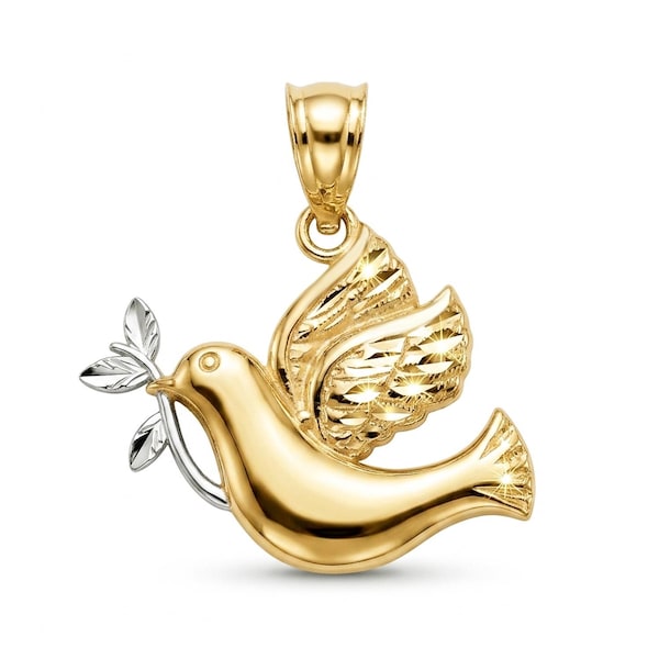 Gold Dove Charm - 10 Karat Solid Gold - Optional Gold Chain - Dove Pendant - Bird Necklace - Dove Jewelry - Animal Pendant