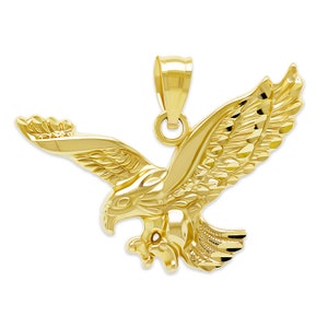 Gold Bald Eagle Charm Pendant - 10 Karat Gold - American Bald Eagle Jewelry - Father&#39;s Day Gift - Optional Gold Chain