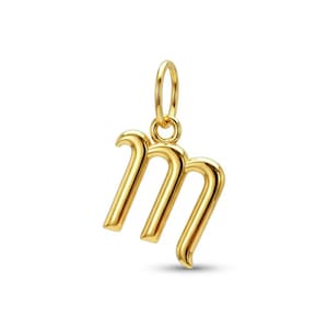 Gold Lower Case Initial M Charm - 10 Karat Solid Gold  - Letter M Necklace Optional Gold Chain