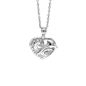 Dolphin Heart Necklace - 925 Sterling Silver - Adjustable Silver Necklace 16” - 18” - Animal Necklace