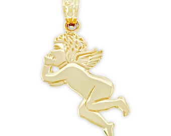 Charm de querubín bebé dorado - Oro macizo de 10 quilates - Collar de ángel bebé - Cadena de oro opcional - Colgante de querubín dorado