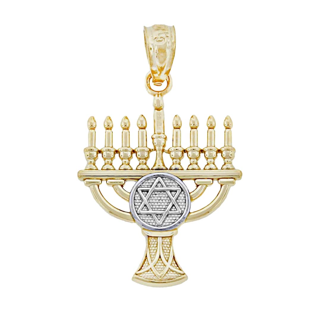 Gold Hanukkah Menorah Charm 10 Karat Solid Gold Menorah Pendant Necklace Optional Gold Chain Etsy