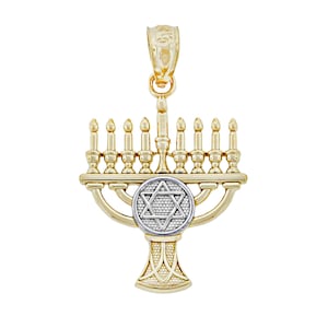 Gold Hanukkah Menorah Charm - 10 Karat Solid Gold - Menorah Pendant Necklace - Optional Gold Chain