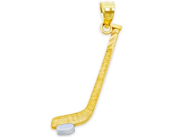 Gold Hockey Stick and Puck Pendant Necklace - 10 Karat Solid Gold - Optional Gold Chain - Hockey Stick Necklace - Hockey Jewelry