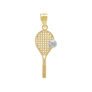 Gold Tennis Racquet with Gold Ball - 10 Karat Solid Gold - Tennis Pendant Charm - Optional Gold Chain