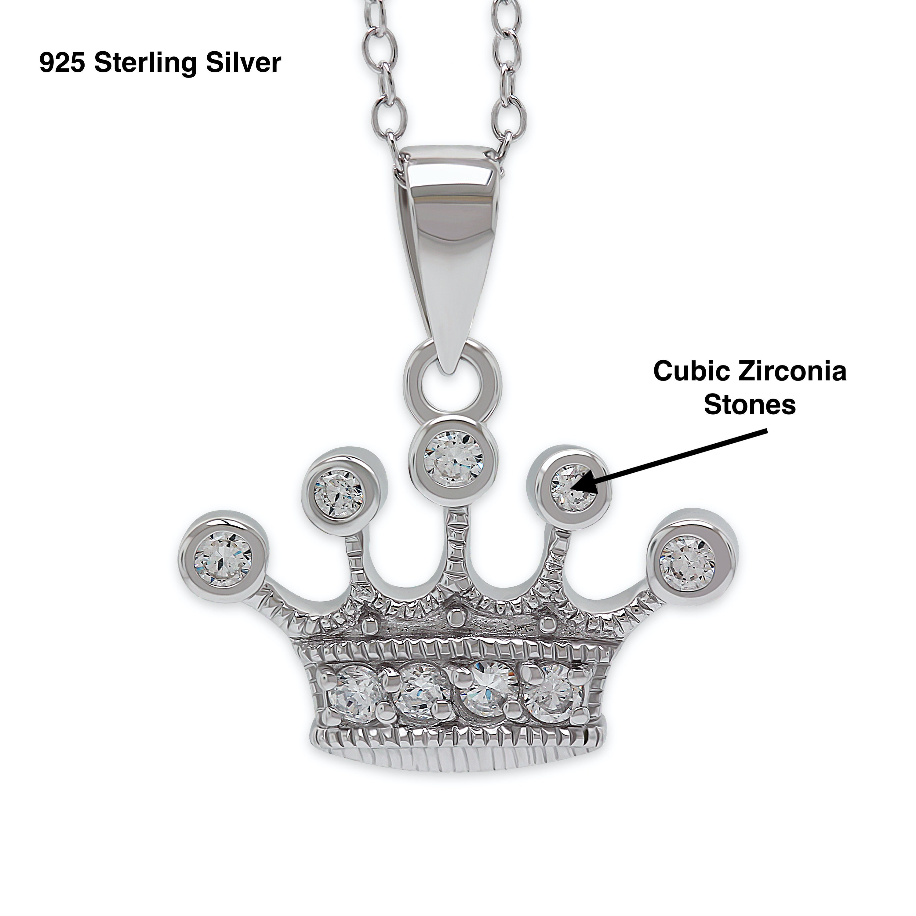 Collana con corona in argento e pietre di zirconia cubica - Argento Sterling 925 - Tiara da regina - Collana in argento regolabile da 16 a 18 inclusa! - Italia