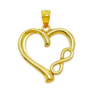 Gold Infinity Heart Charm - Heart Pendant -  10 Karat Solid Gold - Valentine&#39;s Day Gift - Gold Heart Jewelry Necklace