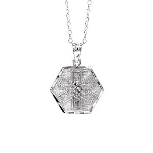 Silver Caduceus Medical ID Necklace - 925 Sterling Silver- Silver Adjustable Necklace 16&quot;-18&quot;- Medical Pendant Necklace