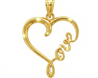 Gold "Love" Heart Charm - 10 Karat Solid Gold with Optional Gold Chain - Mother's Day Gift - Love Pendant - Heart Pendant - Heart Necklace