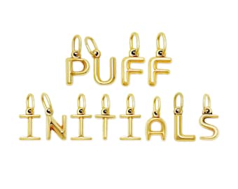 Gold Bubble Puff Initial Charm Pendant - 3D Puffed Letter Charm - 10 Karat Gold - Letter A-Z Necklace - Letter Pendant -Optional Gold Chain