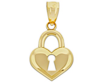 Gold Heart Lock Charm - Heart Lock Pendant - 10 Karat Solid Gold - Valentine's Day, Heart Locket , Love Jewelry, Mother's Day Gift