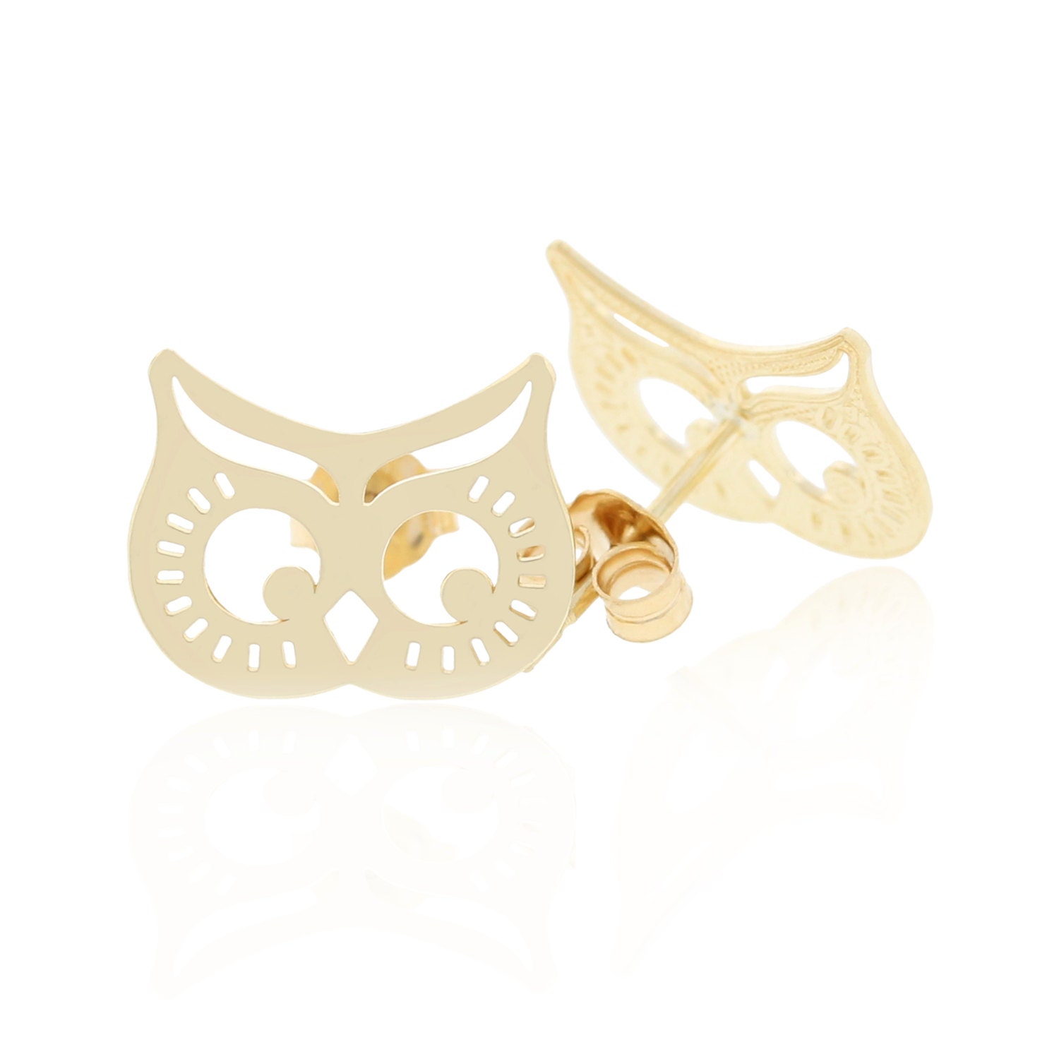 Gold Owl Earrings, 10K Solid Yellow Gold, Everyday Jewelry, Charm America, Stylish, Modern, Adorable