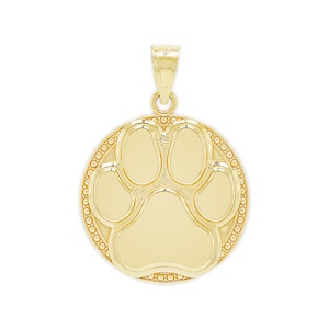 Gold Dog Paw Charm - 10 Karat Solid Yellow Gold with Optional Rope Chain - Paw Medallion Pendant Necklace - Gold Medallion