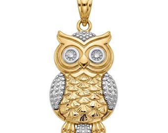 Gold Owl Charm - 10 Karat Solid Gold with Optional Gold Chain - Owl Necklace - Gold Owl - Owl Jewelry Pendant - Animal Pendant Charm