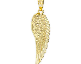 Gold Diamond-Cut Angel Wing Pendant Necklace - 10 Karat Solid Gold - Gold Angel Wing Charm - Optional Gold Chain