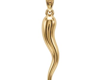 Gold Groß Italienisch Horn Charme - 10 Karat Gold - Baumeln Charme - Cornicello Charme Anhänger - Optional Gold Kette