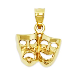 Gold Drama Mask Charm - 10 Karat Solid Gold - Optional Gold Chain - Drama Mask Pendant - Mask Necklace