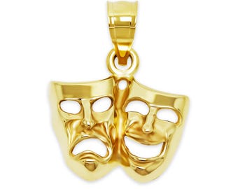 Gold Drama Mask Charm - 10 Karat Solid Gold - Optional Gold Chain - Drama Mask Pendant - Mask Necklace