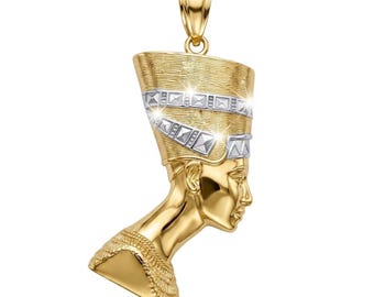Gold Nefertiti Pendant Necklace - 10 Karat Solid Gold - African Egypt Pharaoh Jewelry - Optional Gold Chain