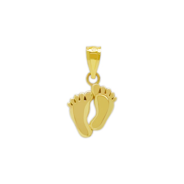 Gold Baby Feet Charm Pendant - 10 Karat Solid Gold with Optional Rope Chain - Great Gift For Moms,Parents, Baby Showers - Baby Feet Necklace