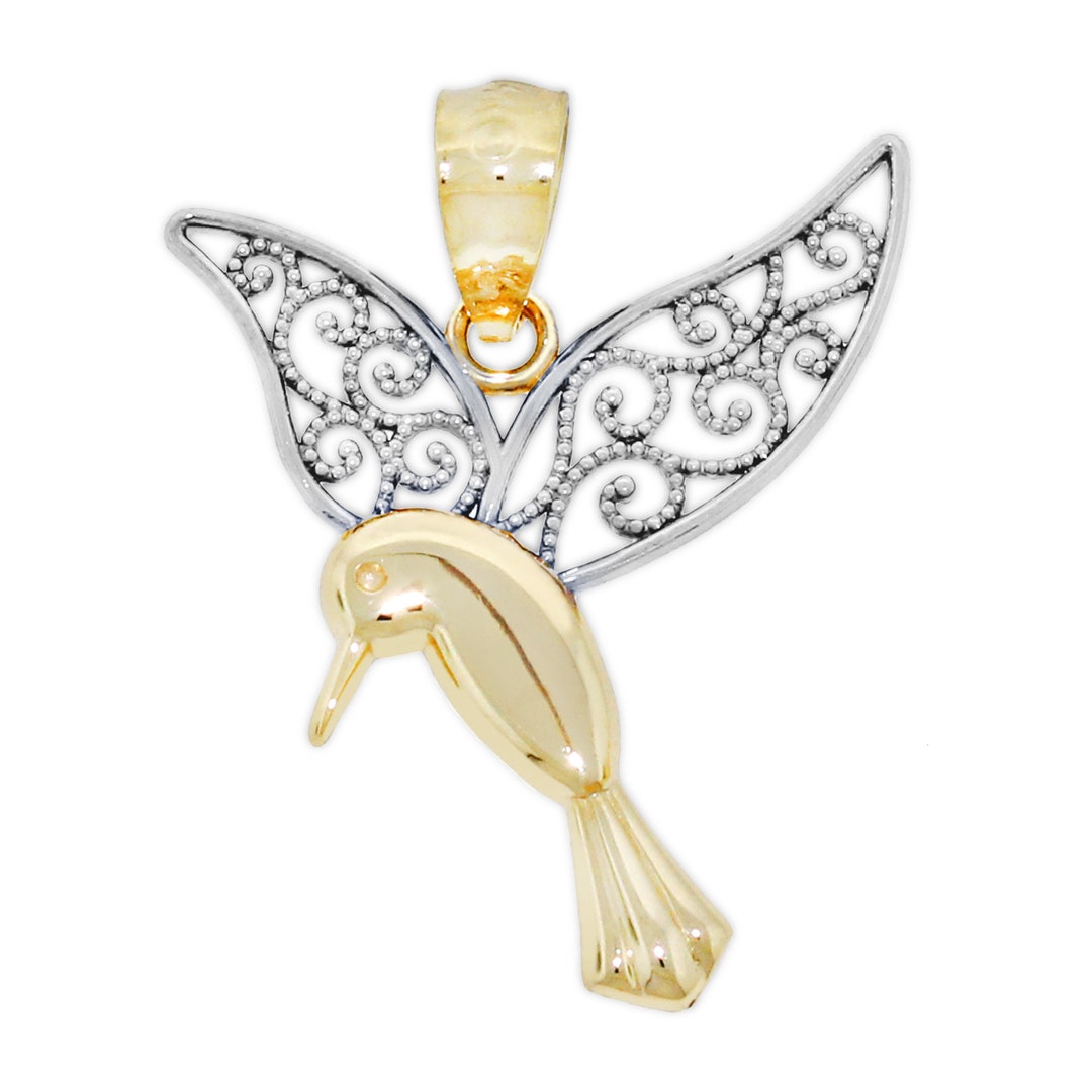 Gold Hummingbird Charm Pendant - 10 Karat Solid Gold With Optional Gold ...