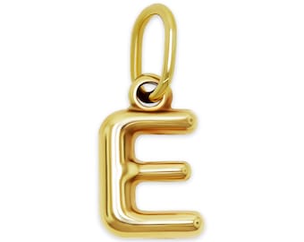 Gold Bubble Puff Initial E Charm Pendant - 3D Puffed Letter Charm - 10 Karat Gold - Letter E Necklace- Letter E Pendant -Optional Gold Chain