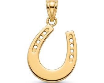 Gold Horse Shoe Charm - 10 Karat Solid Gold - Lucky Horseshoe Jewelry  - Optional Gold Chain