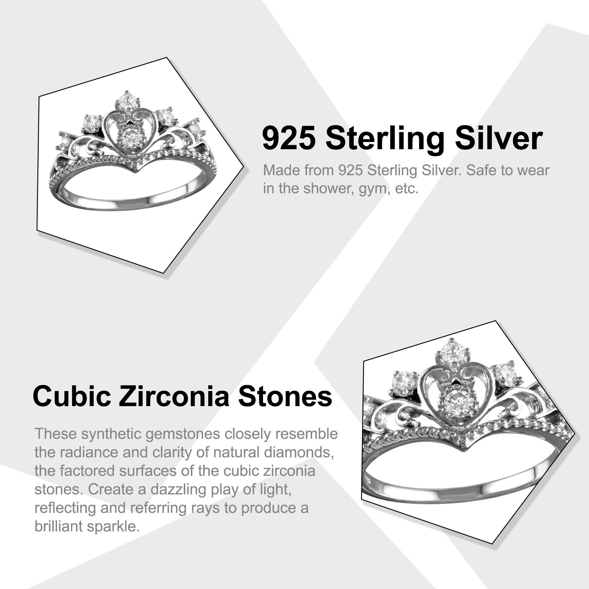 Silver Princess Tiara Ring - 925 Sterling Silver - CZ Stones - Crown ...
