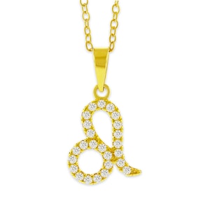 Leo Zodiac Necklace - Cubic Zircornia - Astrology Jewelry - 925 Sterling Silver Gold Plated - Leo Lion Star Sign - Birthday Gift